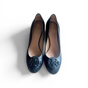 Tory Burch Mini Miller Black Leather Wedge